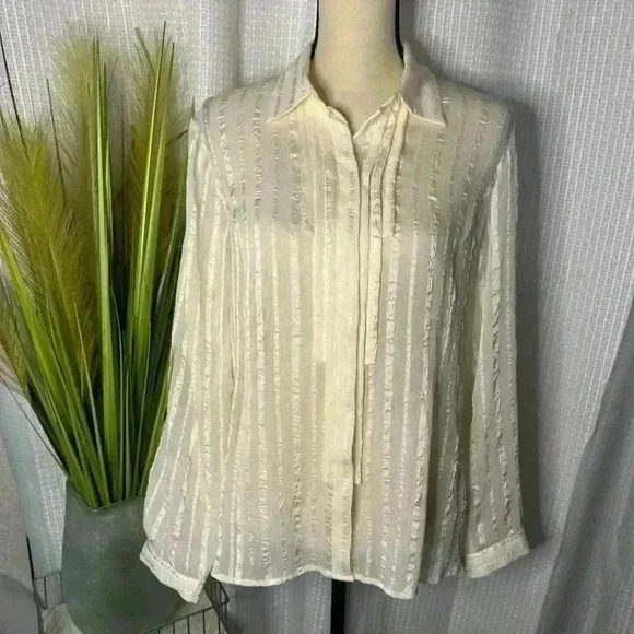 Chico's Tops - Additions Chico’s Women’s 1 M Ivory Ruffled Textured Chiffon Long Sleeve Tunic